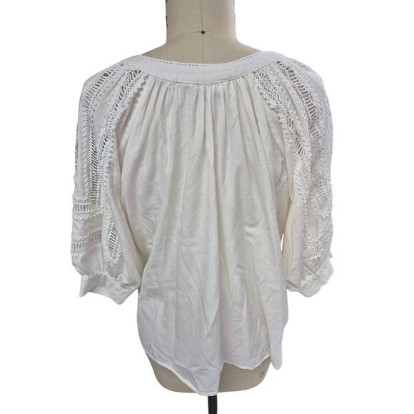 Sundance White Cotton 3/4 Balloon Sleeve Blouse - Messy Coquette Sz S - Picture 3 of 5